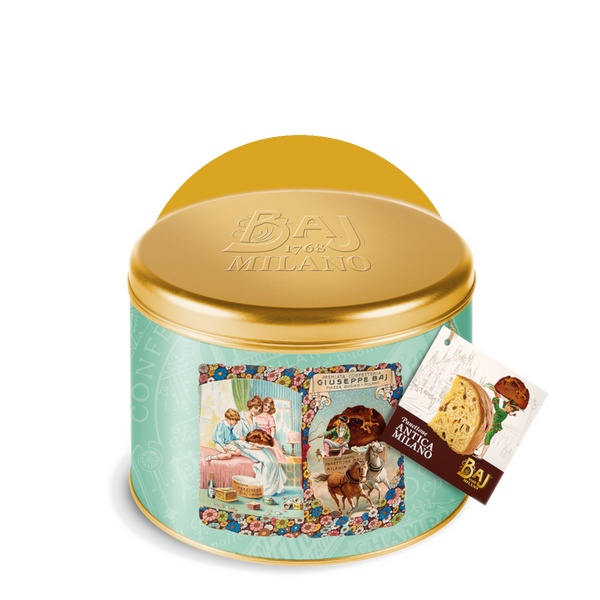 Panettone antica Milano, ricetta tradizionale 1 kg con libretto storico, IN LATTA - BAJ